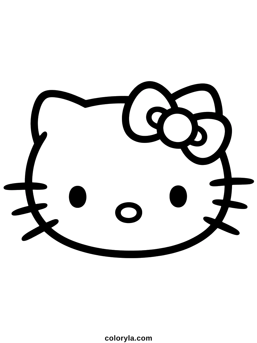 Just the head and the big bow in thick lines, a simple free Hello Kitty coloring page for toddlers on A4.